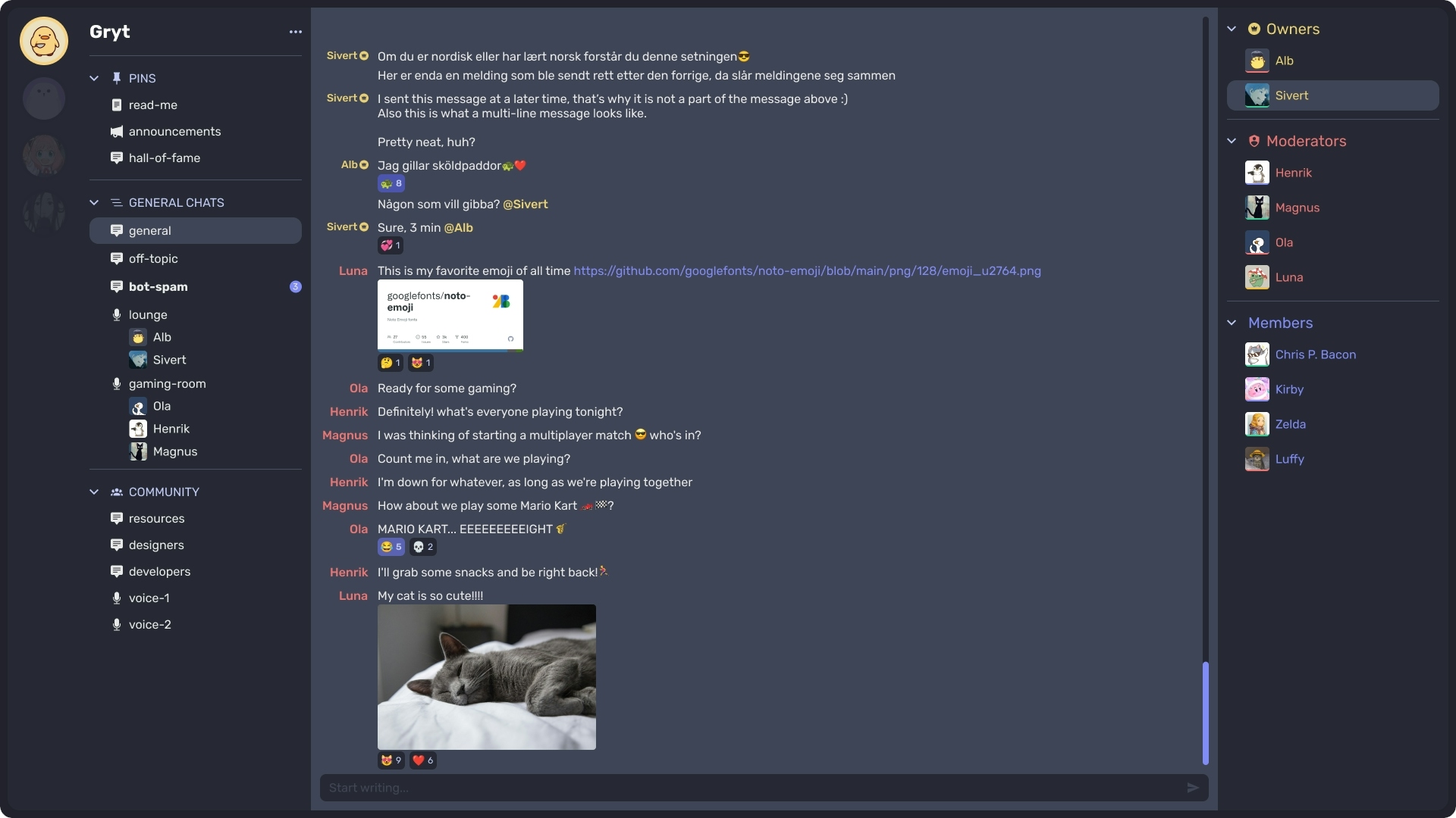 An early mockup of the Gryt chat client